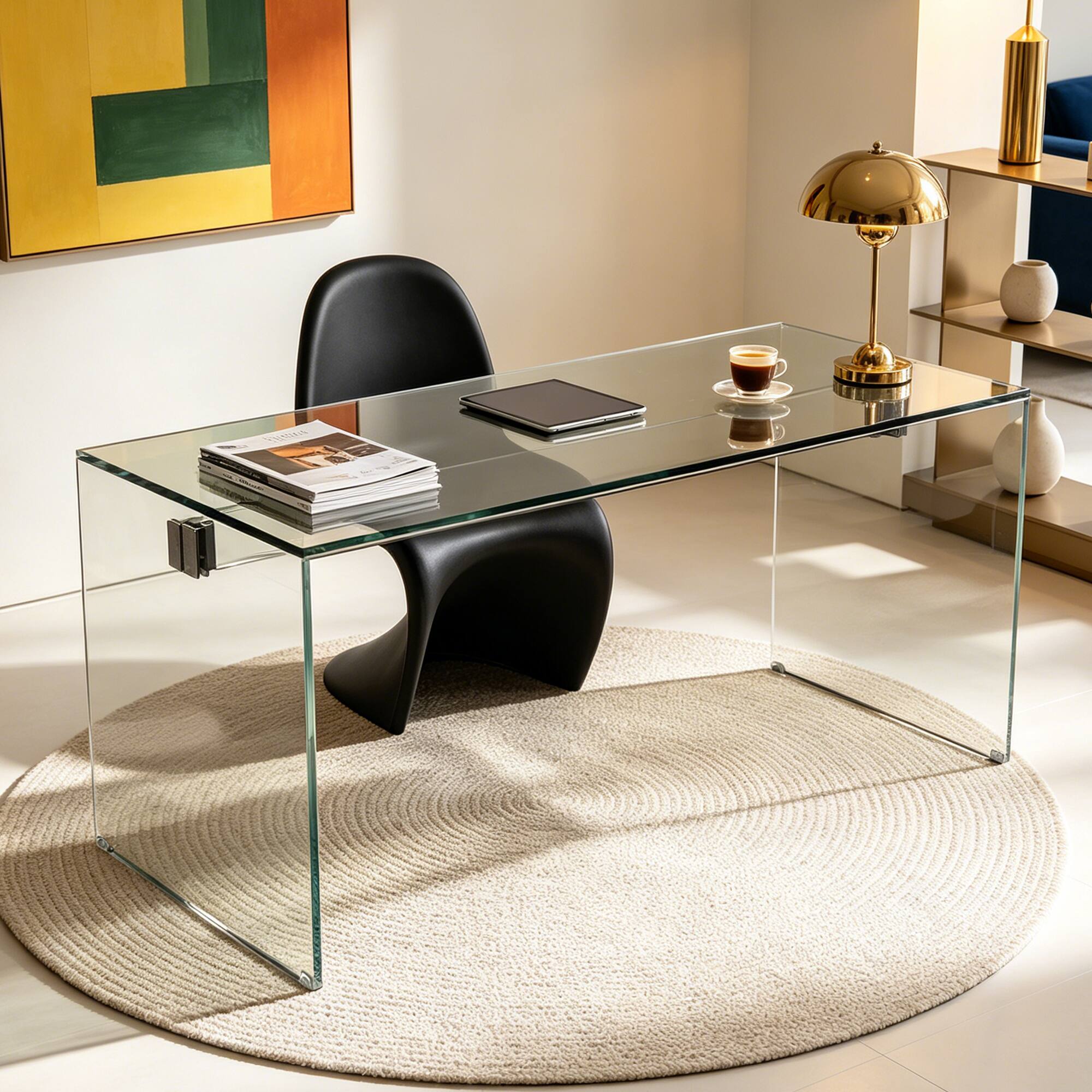 luck idea - 53.14" Tempered Glass Desk & Dressing Table – Modern Design for Both Work and Beauty Needs - Clear Glass