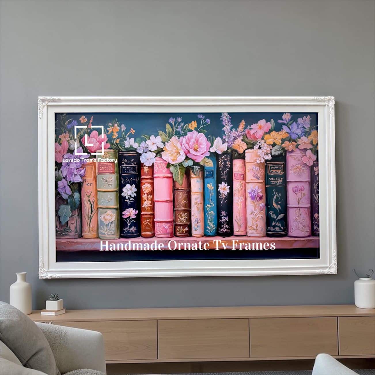 LAREDO FRAME FACTORY - 75 inch Hisense Canvas TV Ornate frame, Canvas TV by Hisense - SATIN WHITE FINISH