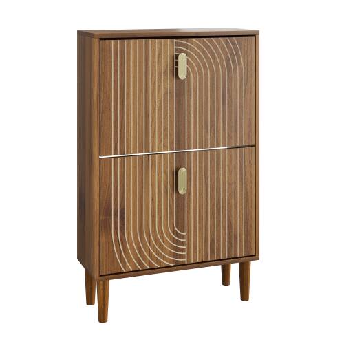 Alt View 2. LUCKY ONE - 23.6in Freestanding Shoe Cabinet with 2 Flip Drawers Line Groove Design Metal Handles for Entryway - Brown.