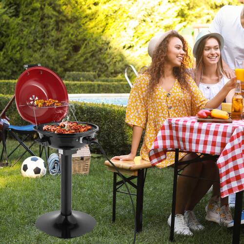 Alt View 8. Winado - 20in Portable Electric Grill Steel Barbecue with Stand 2-Layer 1600W Column Type Rack for Garden Outdoor Camping Party - Red.