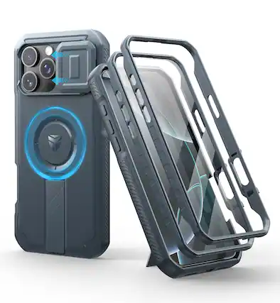 Front. Dexnor - Shockproof Bumper Case for iPhone 16 Pro Max with Camera Cover, Screen Protector, Compatible With MagSafe - Navy Blue.