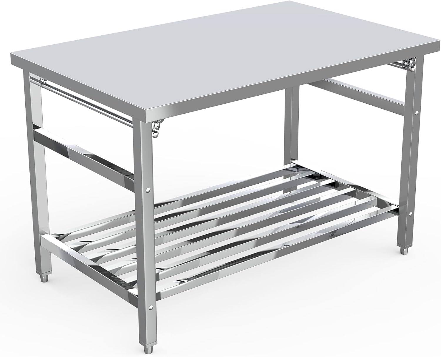 Alt View 3. Acekool - 48" x 24" Stainless Steel Commercial Folding Work Table with Adjustable Undershelf,Heavy Duty & Space-Saving,No wheels - Silver.