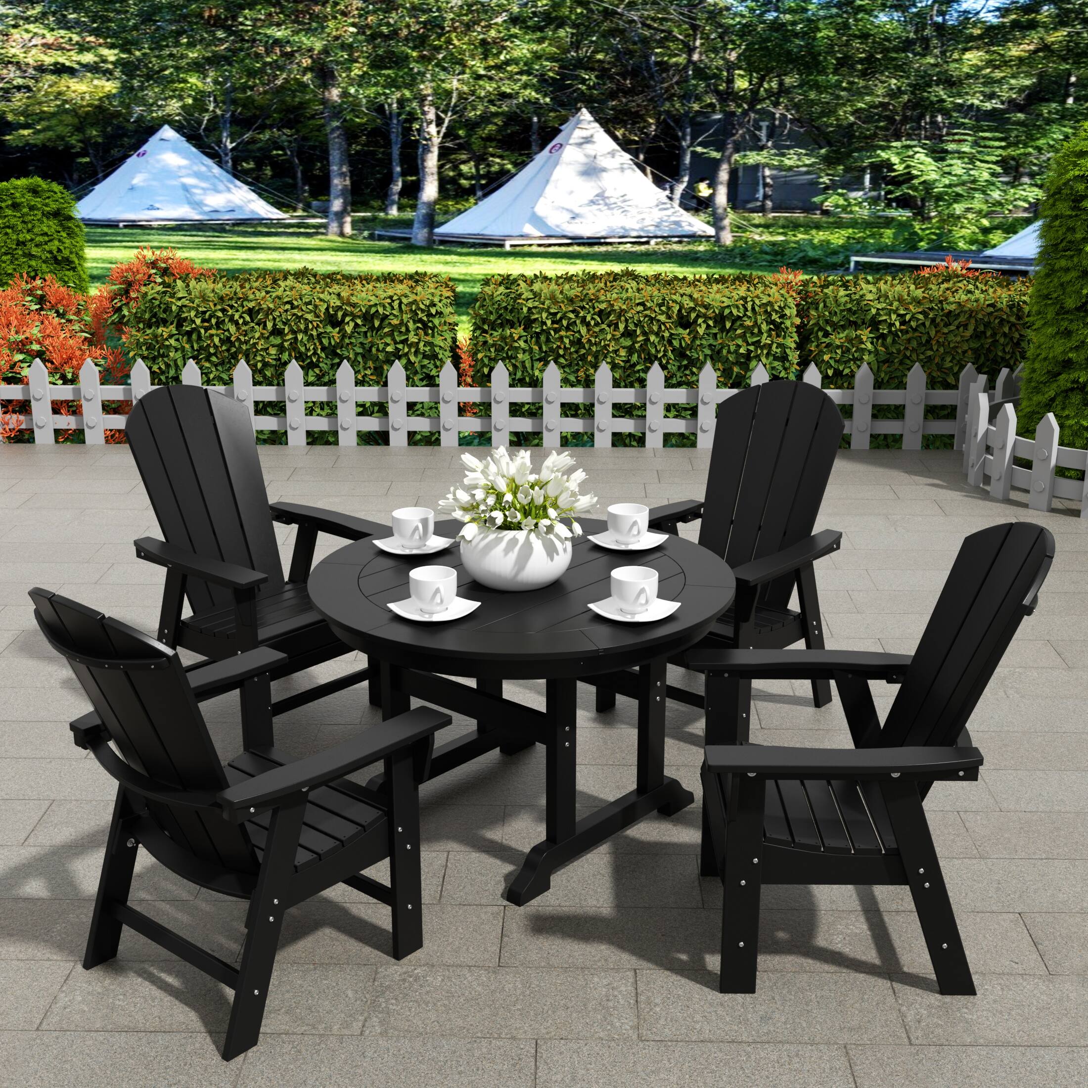 Angle. WestinTrends - WestinTrends Malibu 5 Piece Outdoor Patio Dining Round Table and Curved Back Armchair Set - Black.