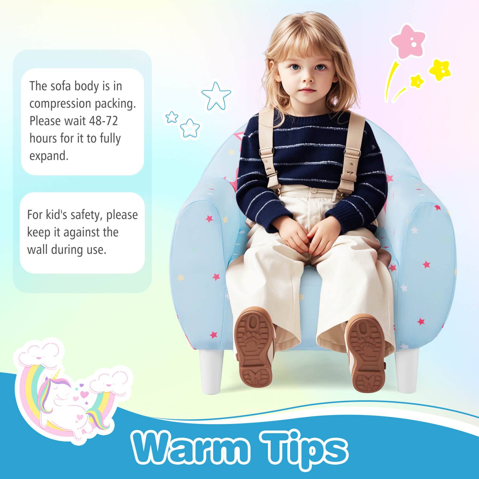 Warm Tips

The sofa body is in compression packing. Please wait 48-72 hours for it to fully expand.

For kid's safety, please keep it against the wall during use.