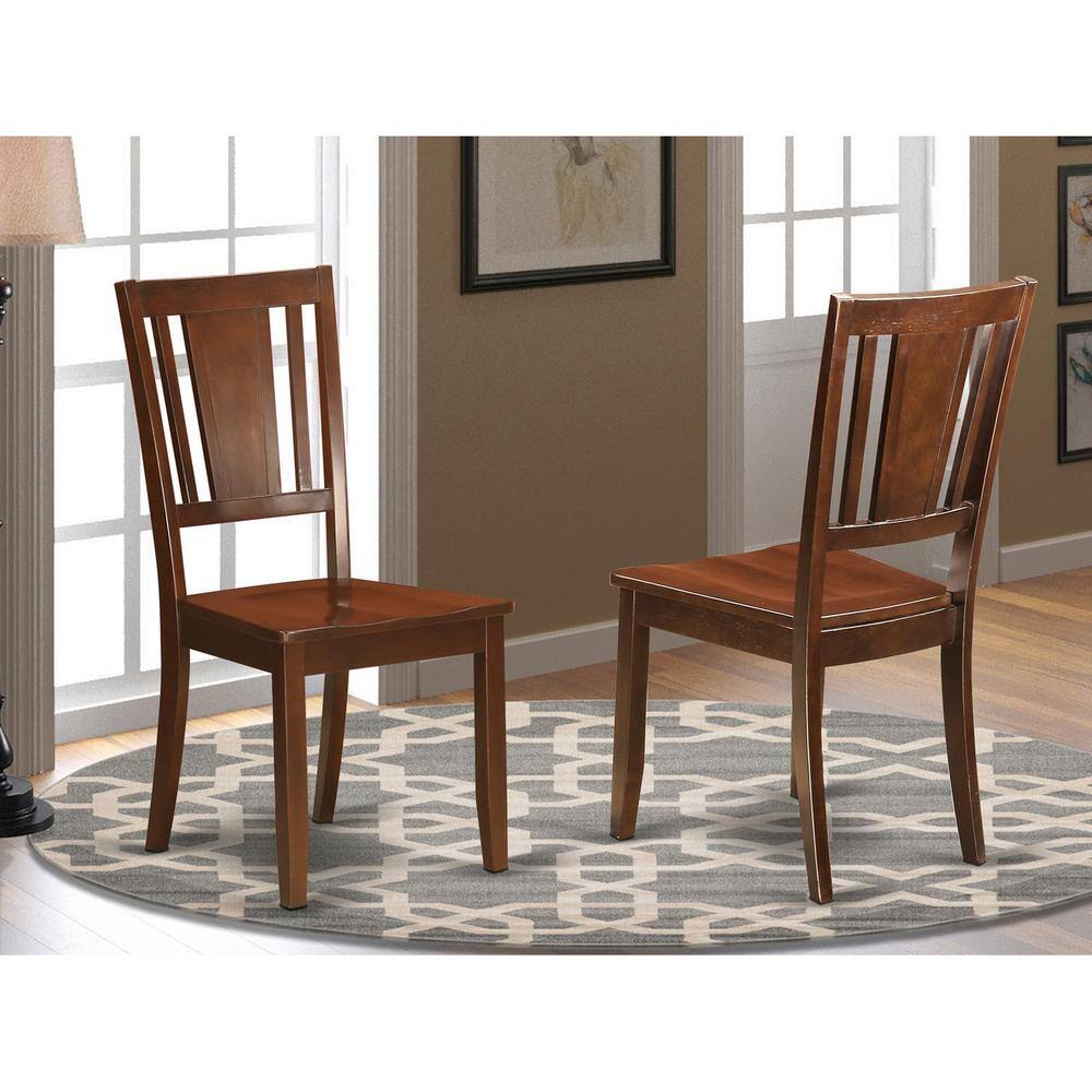 Left. East West Furniture - Dudley Dining Chair with Wood Seat in Mahogany Finish - Mahogany.