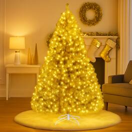 BreeBe - Artificial Tinsel Xmas Tree 6/7.5 FT – Hinged Branches & Folding Stand - Gold