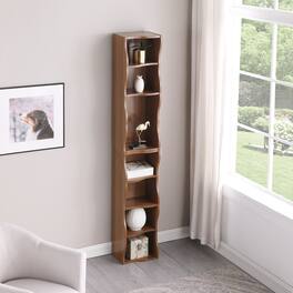 GOODSILO - Ultra-Thin Adjustable Shelf Bookcase with Wavy Border Design for Home and Office Storage Solutions - Walnut