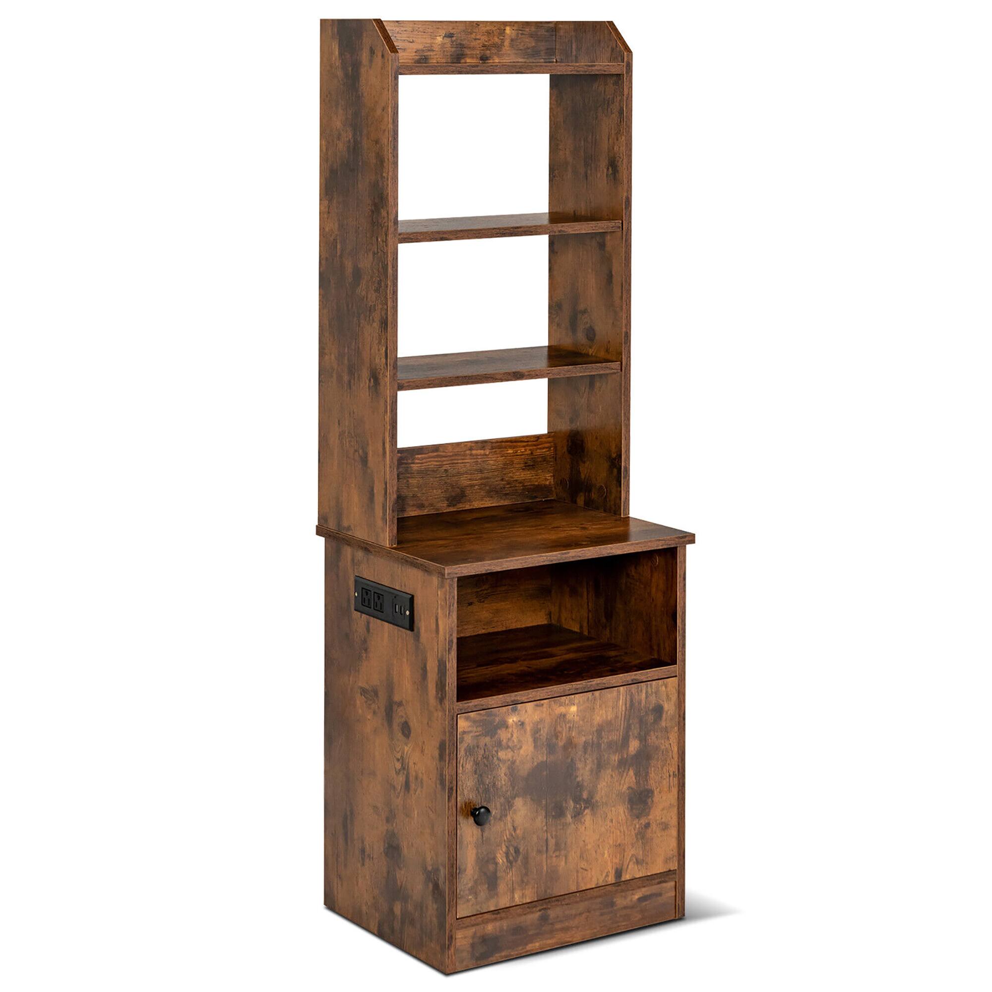 Alt View 19. Costway - Nightstand Bedside End Side Table Bookshelf with  Charging Station - Rustic Brown.