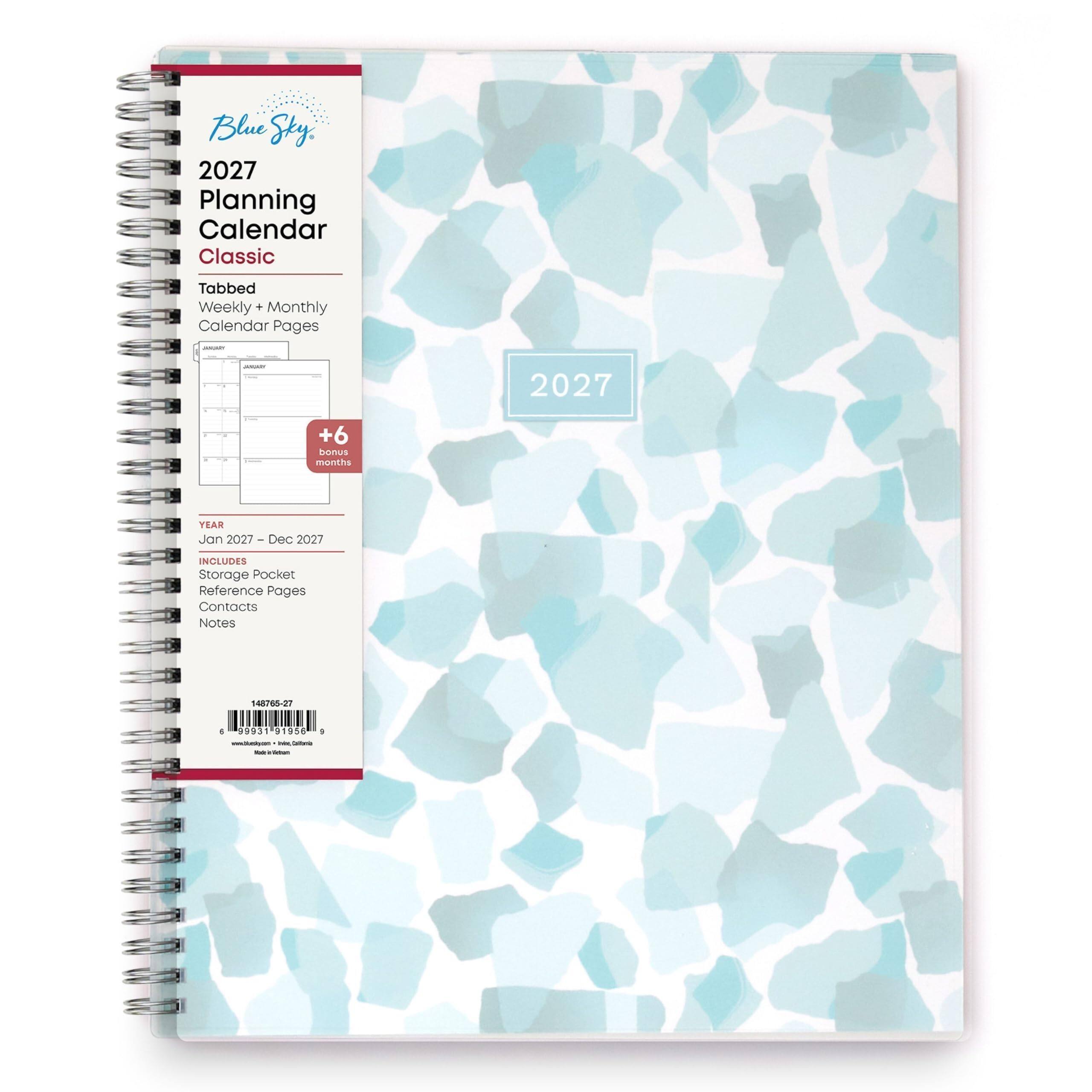 Blue Sky: 2027 Planning Calendar Classic  
Tabbed Weekly + Monthly Calendar Pages  
JUGART  
ANDARY  
2027  
+6 bonus months  
YEAR Jan 2027 - Dec 2027  
INCLUDES Storage Pocket Reference Pages Contacts Notes  
148765-27  
(99931 91956) www.daydreamcattania.com