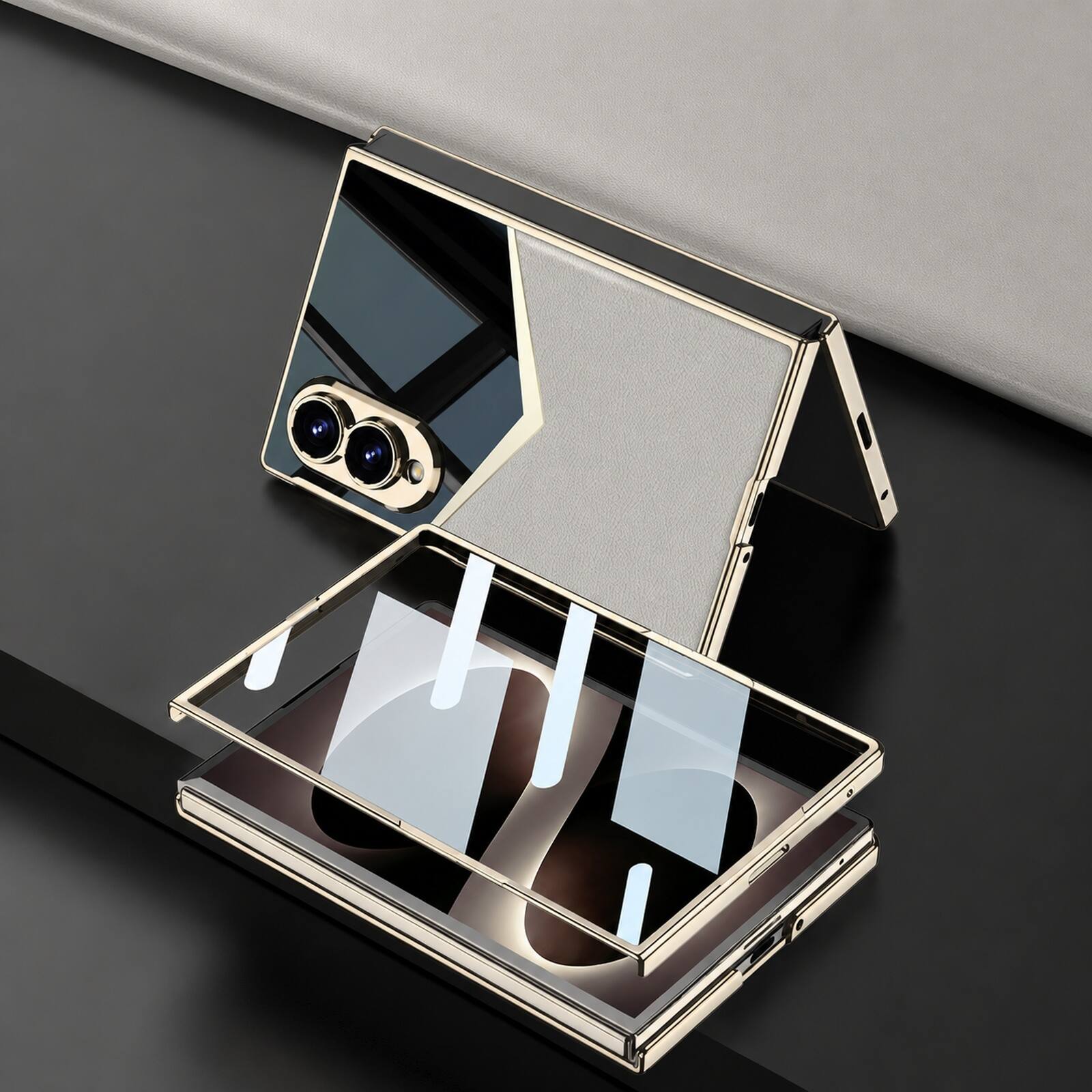 Alt View 1. Dteck - Shockproof Leather Texture Case for Samsung Galaxy Z Fold8 Built in Screen Film Raised Edge Precision Camera Defense - Titaniumgray.