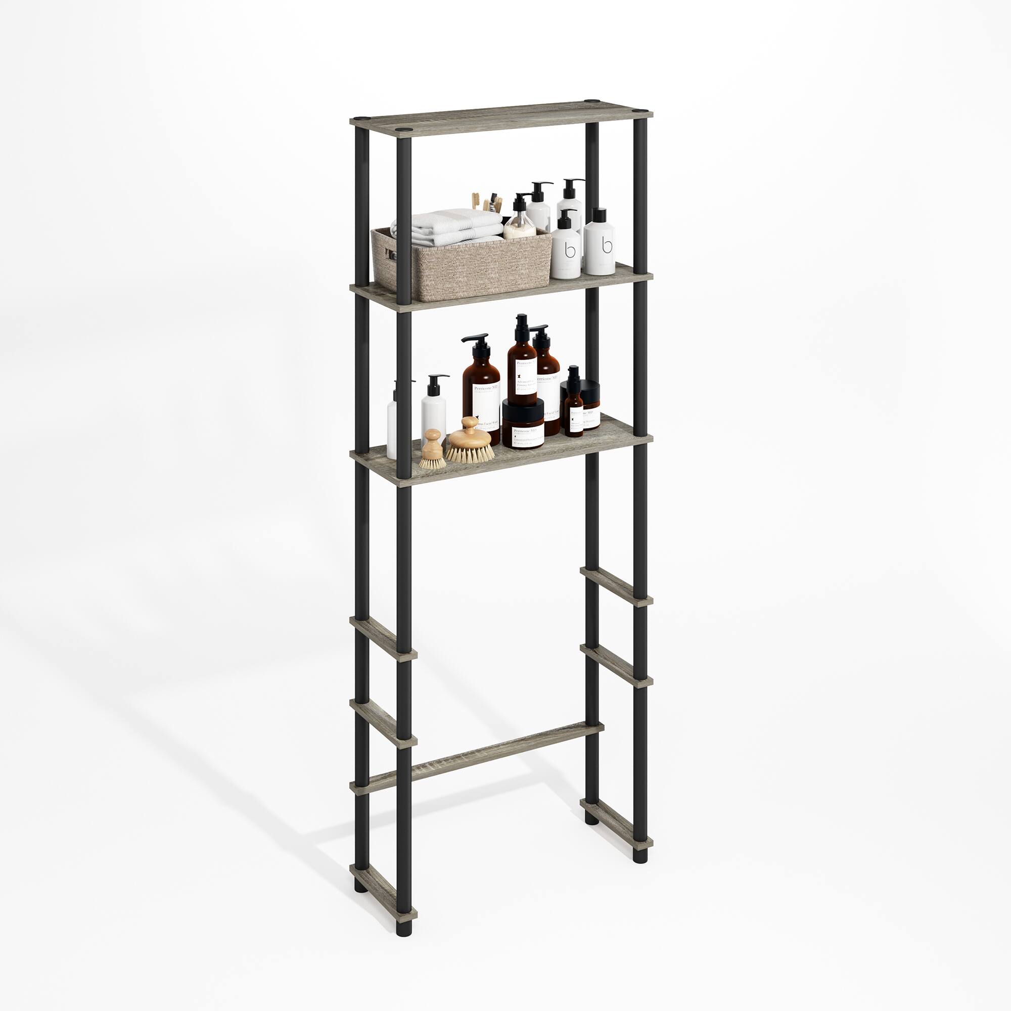 Alt View 3. Furinno - Turn-N-Tube Freestanding Over-The-Toilet Storage Rack with 3 Shelves - Grey Oak/Black.