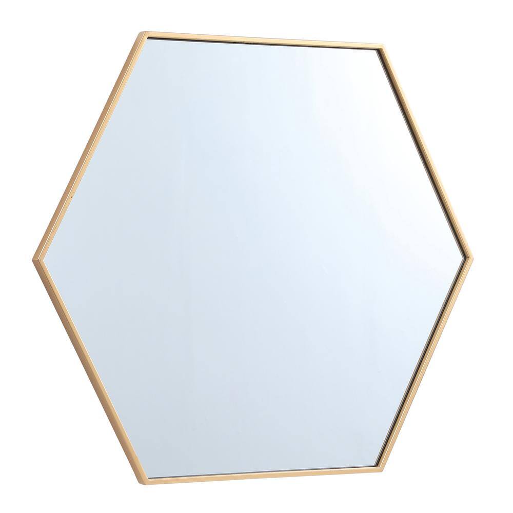 Left. Elegant Decor - Metal frame hexagon mirror 38 inch in Brass - Brass.