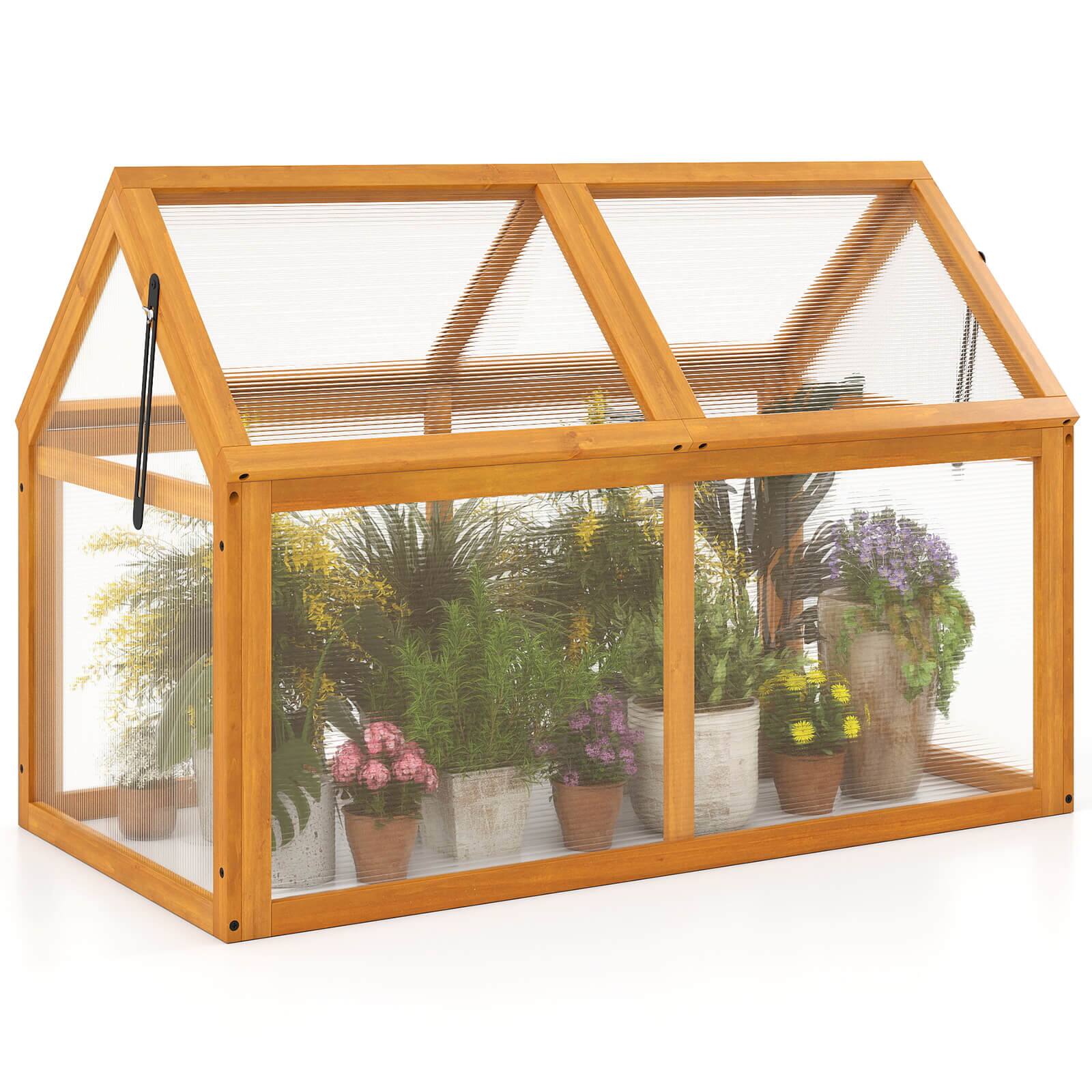 Alt View 8. Costway - Costway Wood Cold Frame Greenhouse with Transparent Panels Adjustable Roof, Indoor Outdoor - Orange.