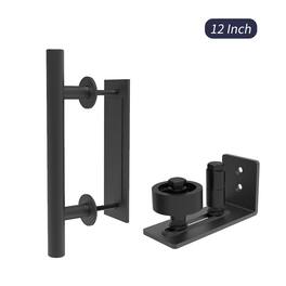 Boyel Living - 12 in. Ladder Pull and Flush Sliding Barn Door Handle Set with Floor Guide - Black