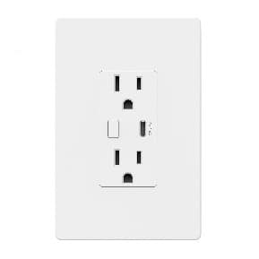Front. BN-LINK - BN-LINK Smart WiFi In-Wall Outlet Switch, 2 Individually Controlled Outlets, Timer Function, Works with Alexa & Google - White.
