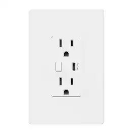 BN-LINK - Smart WiFi In-Wall Outlet Switch, 2 Individually Controlled Outlets, Timer Function, Works with Alexa & Google - White