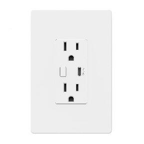 Front. BN-LINK - BN-LINK Smart WiFi In-Wall Outlet Switch, 2 Individually Controlled Outlets, Timer Function, Works with Alexa & Google - White.