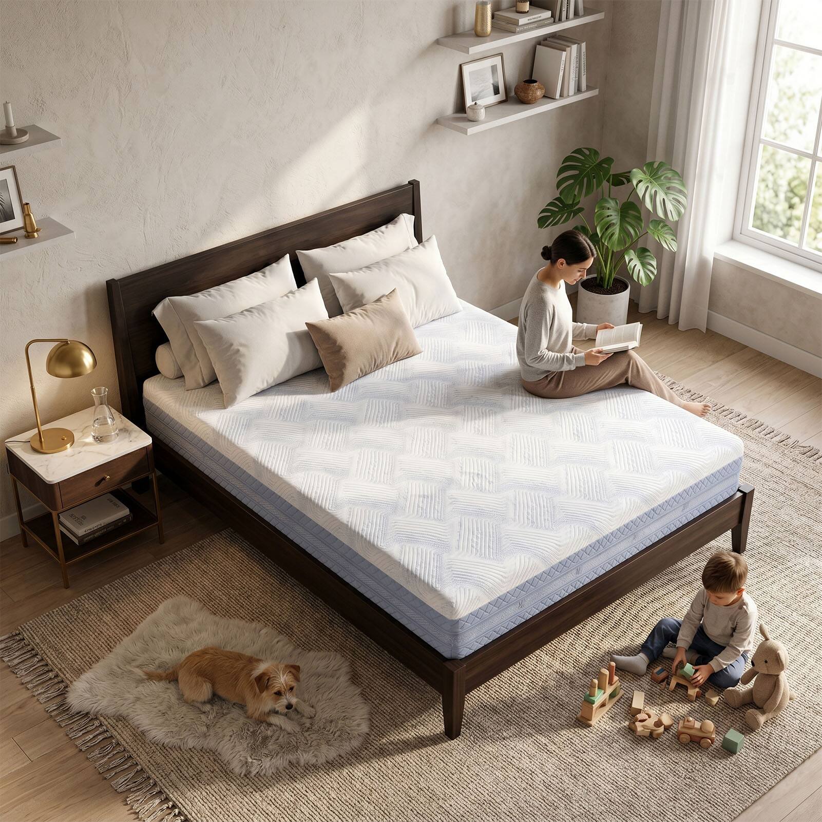Alt View 2. FED Fitness - Queen Mattress,14 Inch High Density Soft Foam Mattress Comfortable Sleeping Bed Mattress - White/Blue.