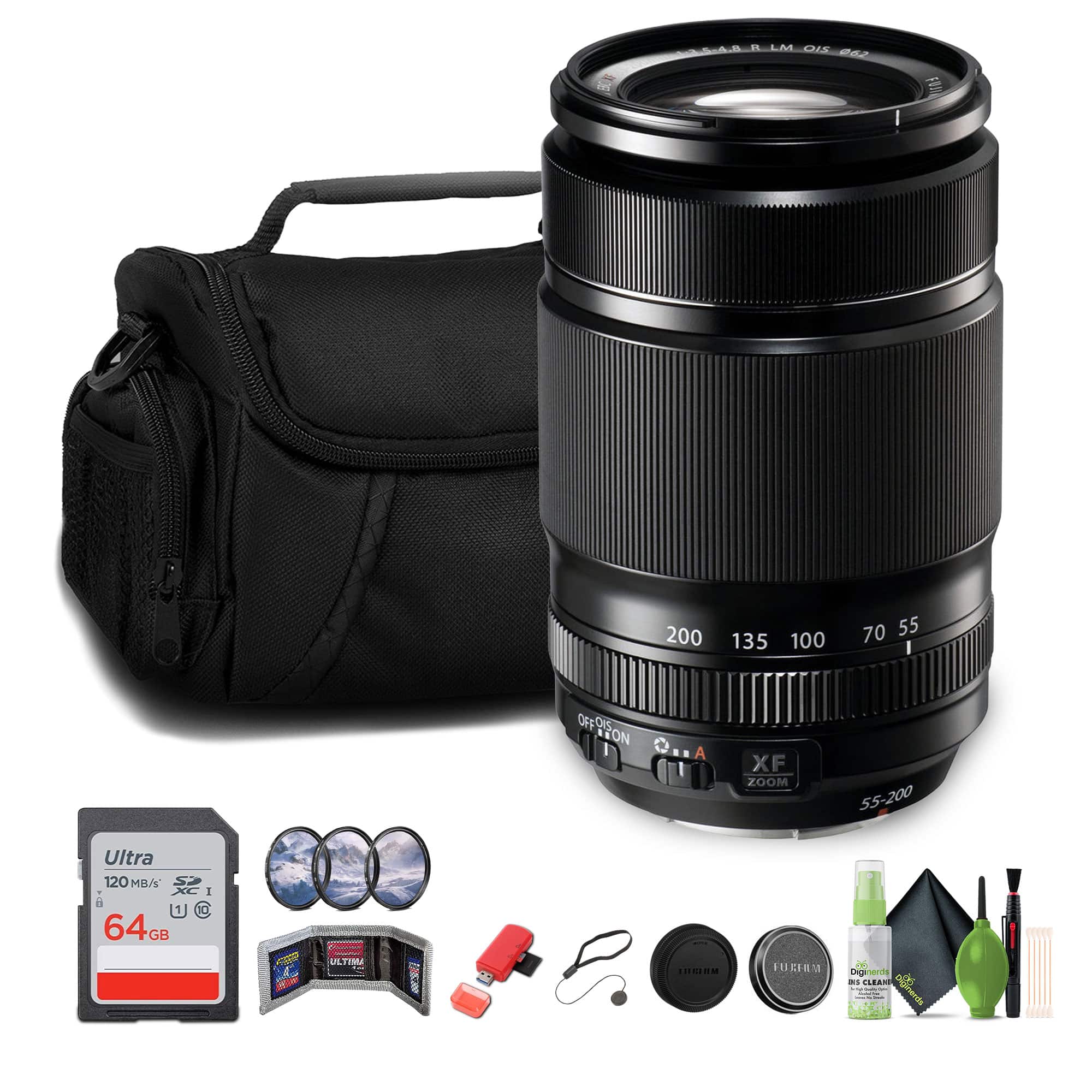 Fujifilm - XF 55-200mm f/3.5-4.8 R LM OIS Lens, 64GB PRO UHS-I SDXC Memory Card