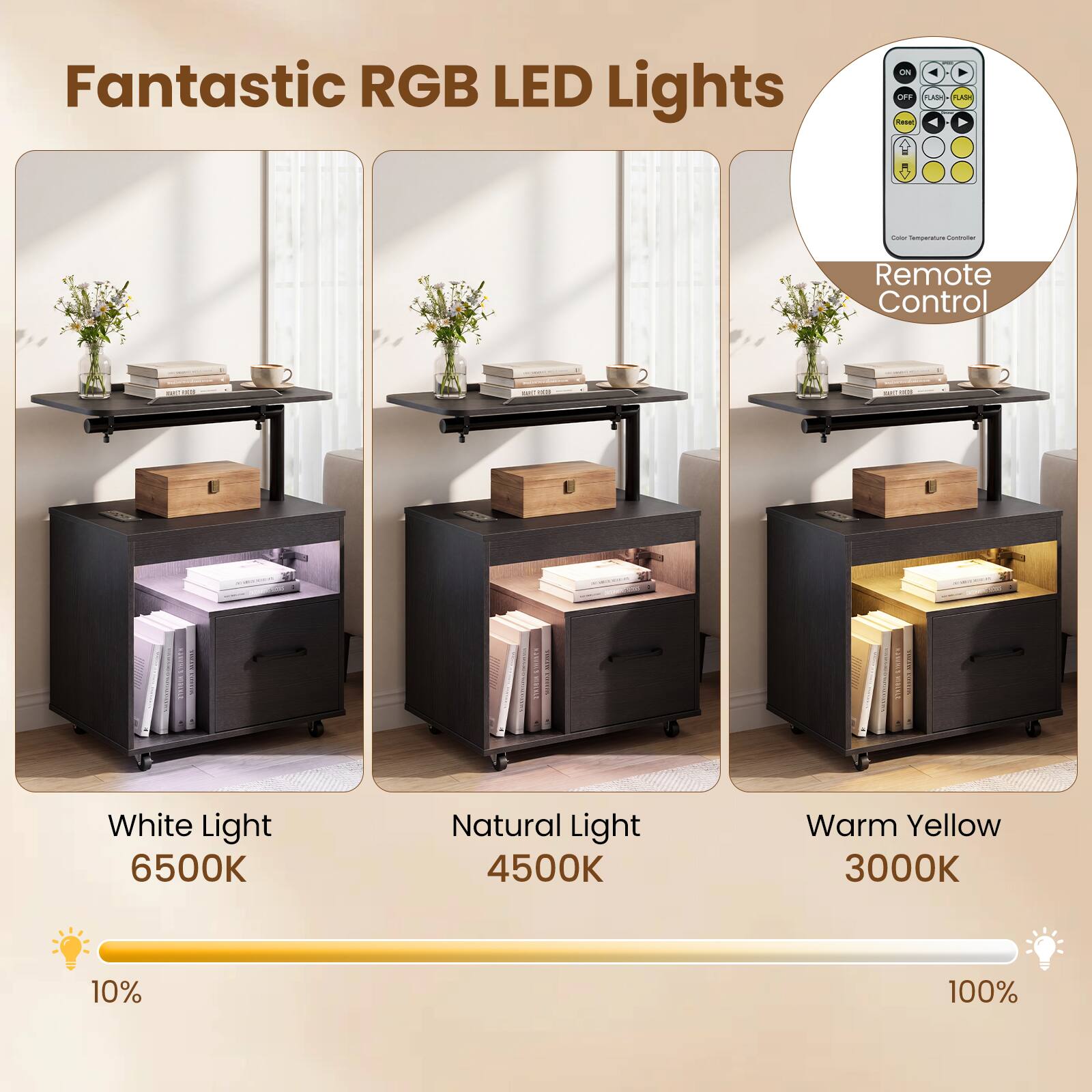 Fantastic RGB LED Lights - OFF / T - ene - Remote Control A 3 a I White Light 6500K Natural Light 4500K Warm Yellow 3000K 10% 100%