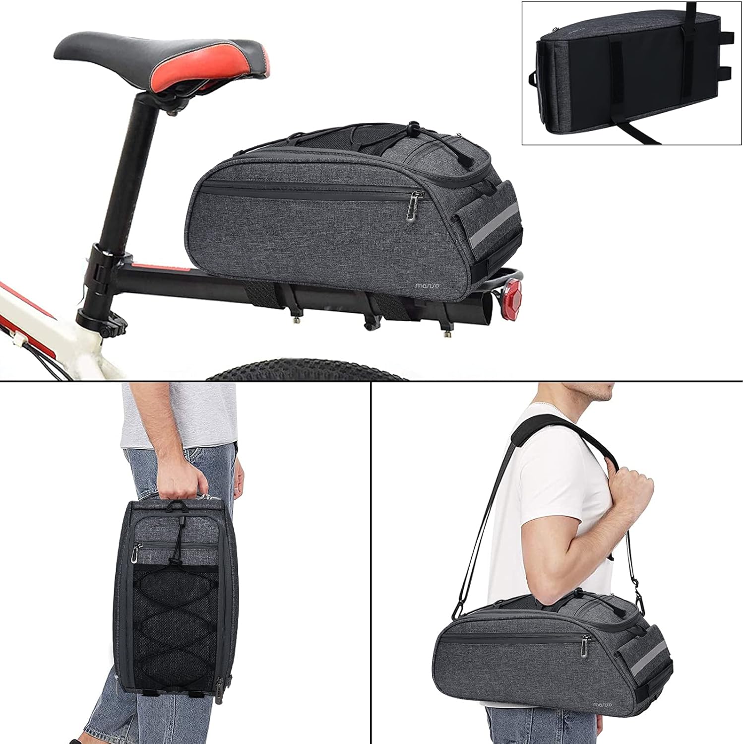Back. mosiso - Bike Rack Bag Waterproof Bicycle Trunk Pannier  Cycling Bike Carrier Backseat Storage Luggage Saddle Shoulder Bag - Space Gray.
