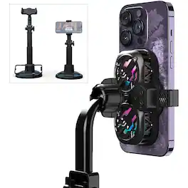 ACJPR - Cell Phone Cooler with Dual-Core Smart Radiator and Height-Adjustable Stand, Prevents Overheating During Gaming and Stre - Black