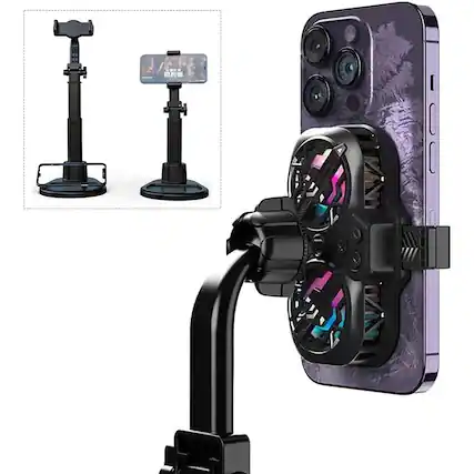 Front. ACJPR - Cell Phone Cooler with Dual-Core Smart Radiator and Height-Adjustable Stand, Prevents Overheating During Gaming and Stre - Black.