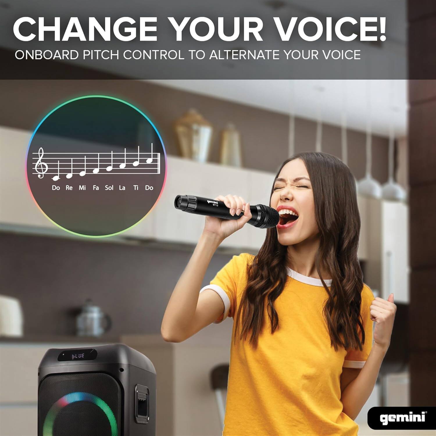 CHANGE YOUR VOICE!  
ONBOARD PITCH CONTROL TO ALTERNATE YOUR VOICE  

Do Re Mi Fa Sol La Ti Do  

gemini