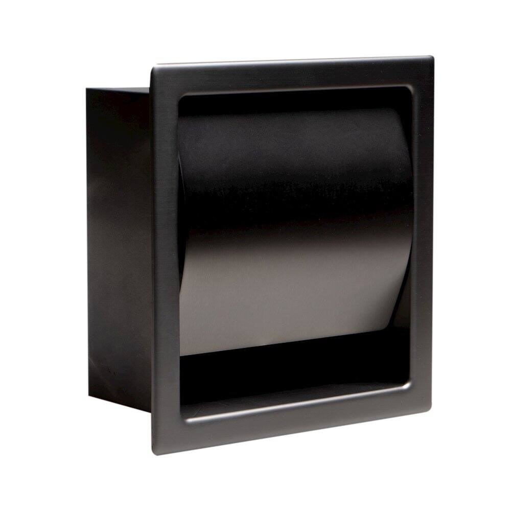 Left. Alfi - PVD Brushed Black Stainless Steel Recessed Toilet Paper Holder with Cover - Black.