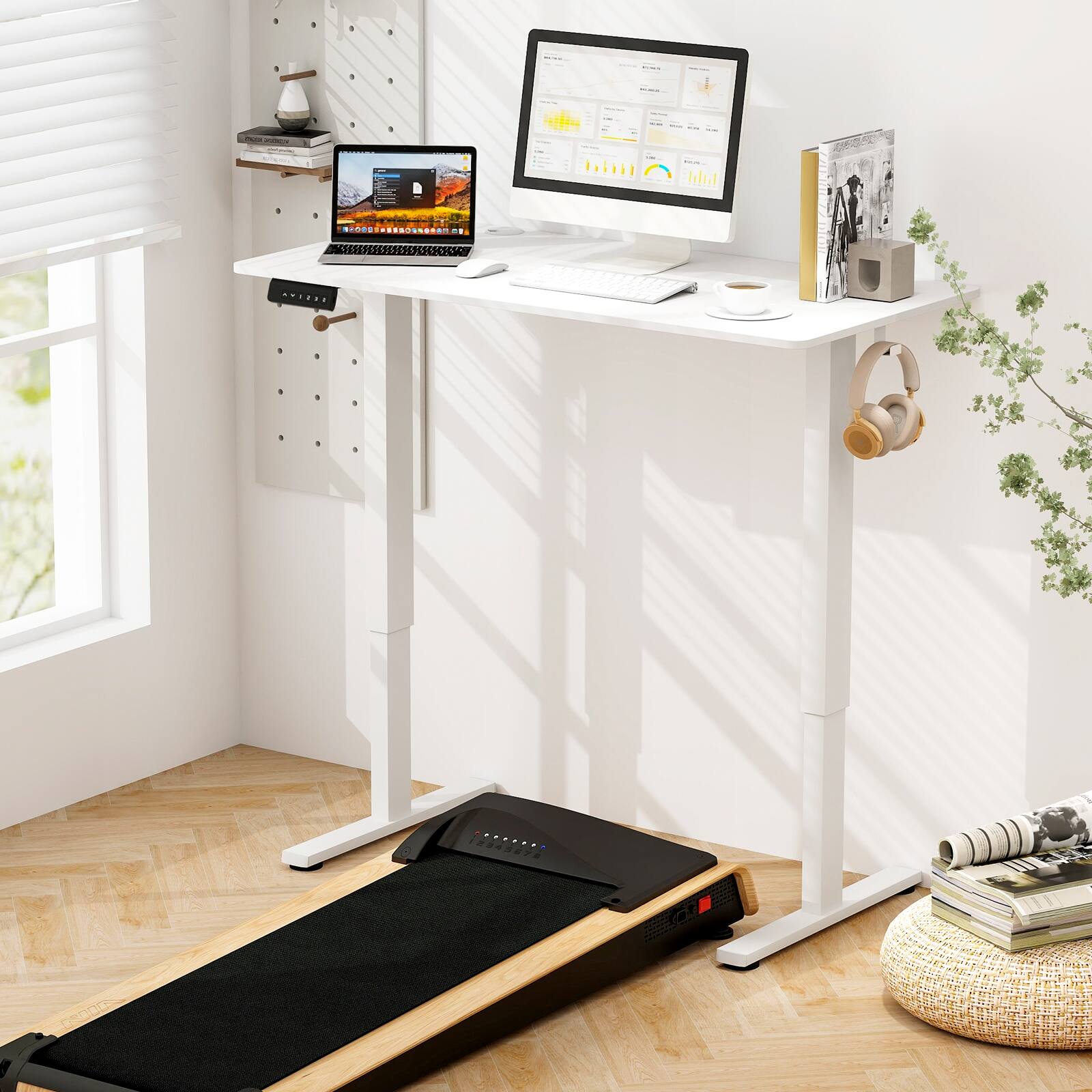 Alt View 1. HONGGE - Adjustable Electric Standing Desk with Memory Settings and Cable Management - White.