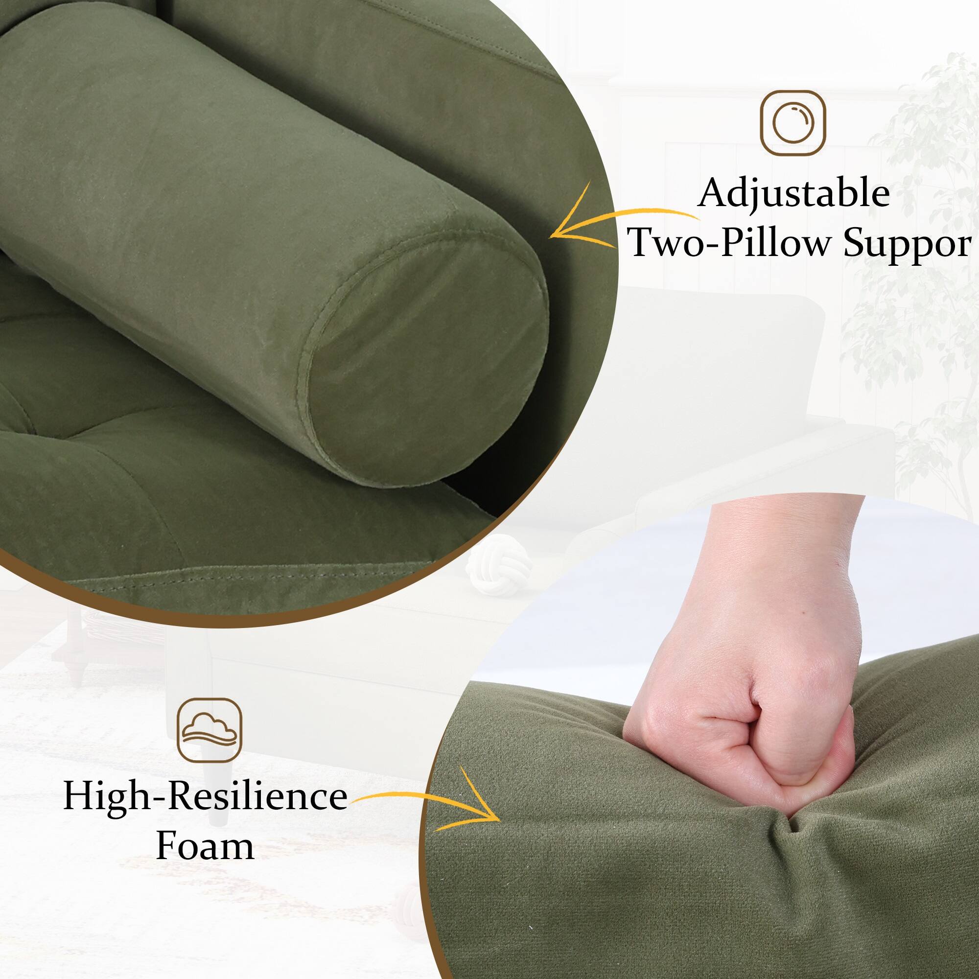 Adjustable Two-Pillow Support  
High-Resilience Foam