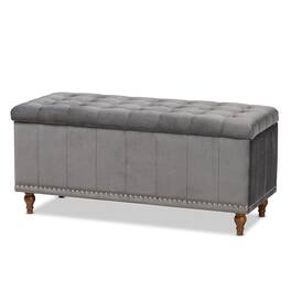Baxton Studio - Kaylee Modern and Contemporary Velvet Fabric Upholstered Button-Tufted Storage Ottoman Bench - Grey/Brown
