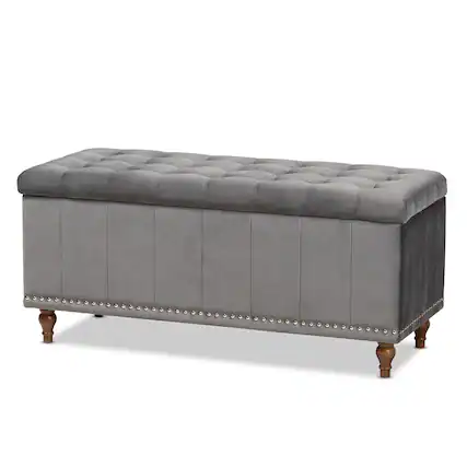 Front. Baxton Studio - Kaylee Modern and Contemporary Velvet Fabric Upholstered Button-Tufted Storage Ottoman Bench - Grey/Brown.