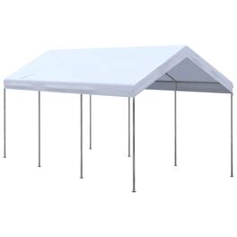 Outsunny - 10' x 20' Party Tent and Carport, Height Adjustable Portable Garage, Outdoor Canopy Tent 8 Legs - White