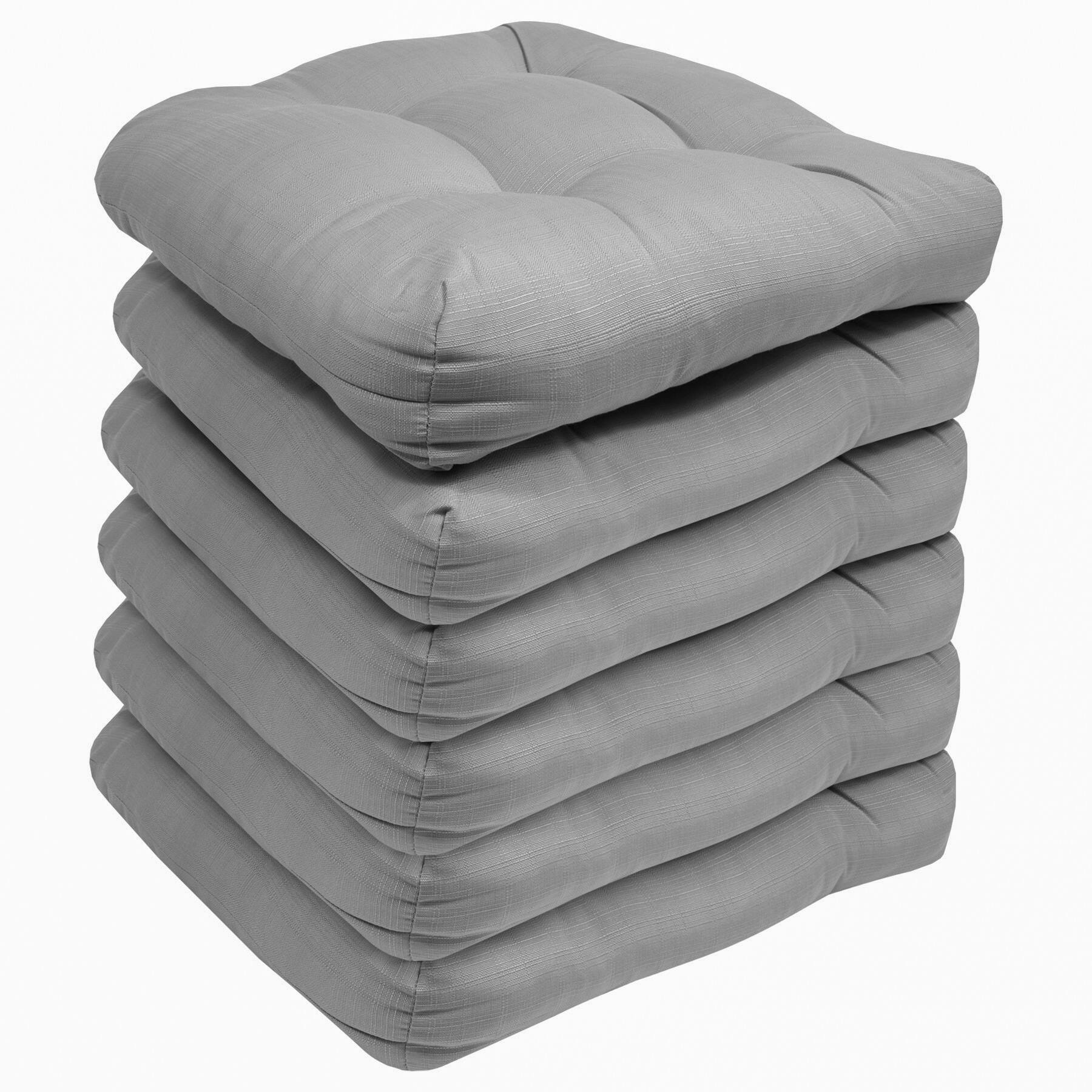 Angle. Sweet Home Collection - Patio Cushions Indoor/Outdoor Chair Pads Tufted 19" x 19", 6-Pack - Silver.