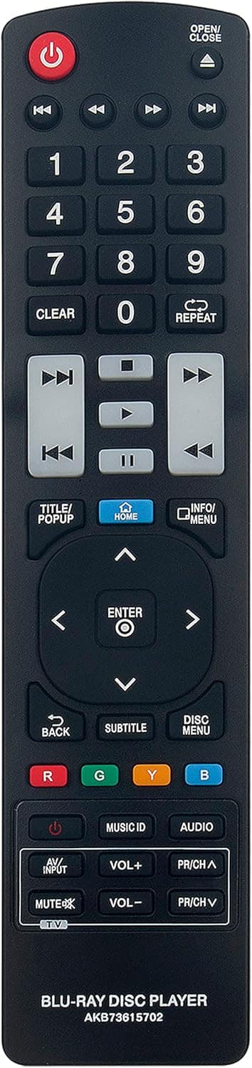 WINFLIKE - New AKB73615702 Replaced Remote Fit for LG Network 3D Blu-ray Disc DVD Player - Black