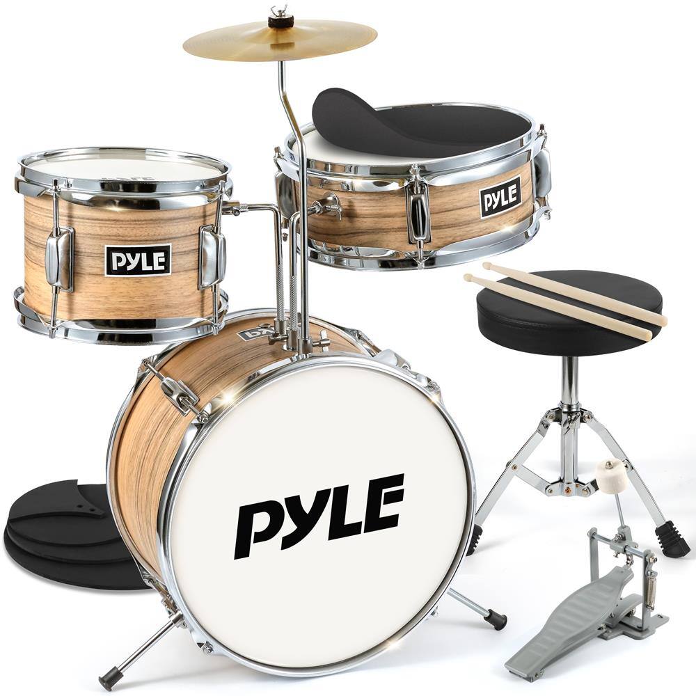 "Pyle - Kids Drum Set, 3 Piece Beginner Junior Drummer Kit with 13"" Bass Drum, Snare, Tom, Cymbal, Adjustable Throne - Natural" price history on PriceWatchPro