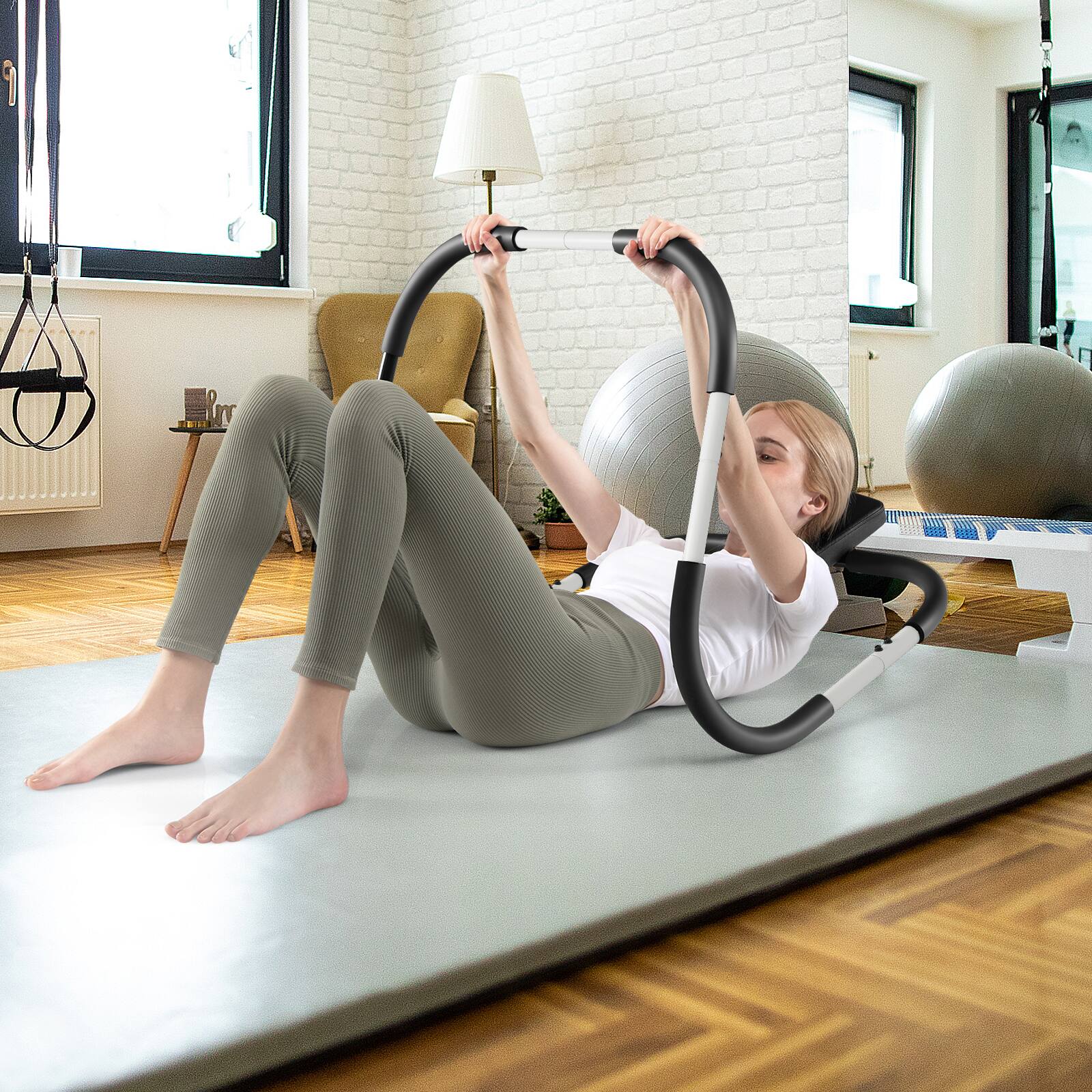 Alt View 1. Costway - Costway Portable AB Trainer Fitness Crunch Workout Exerciser w/Headrest Home Office Gym - White.