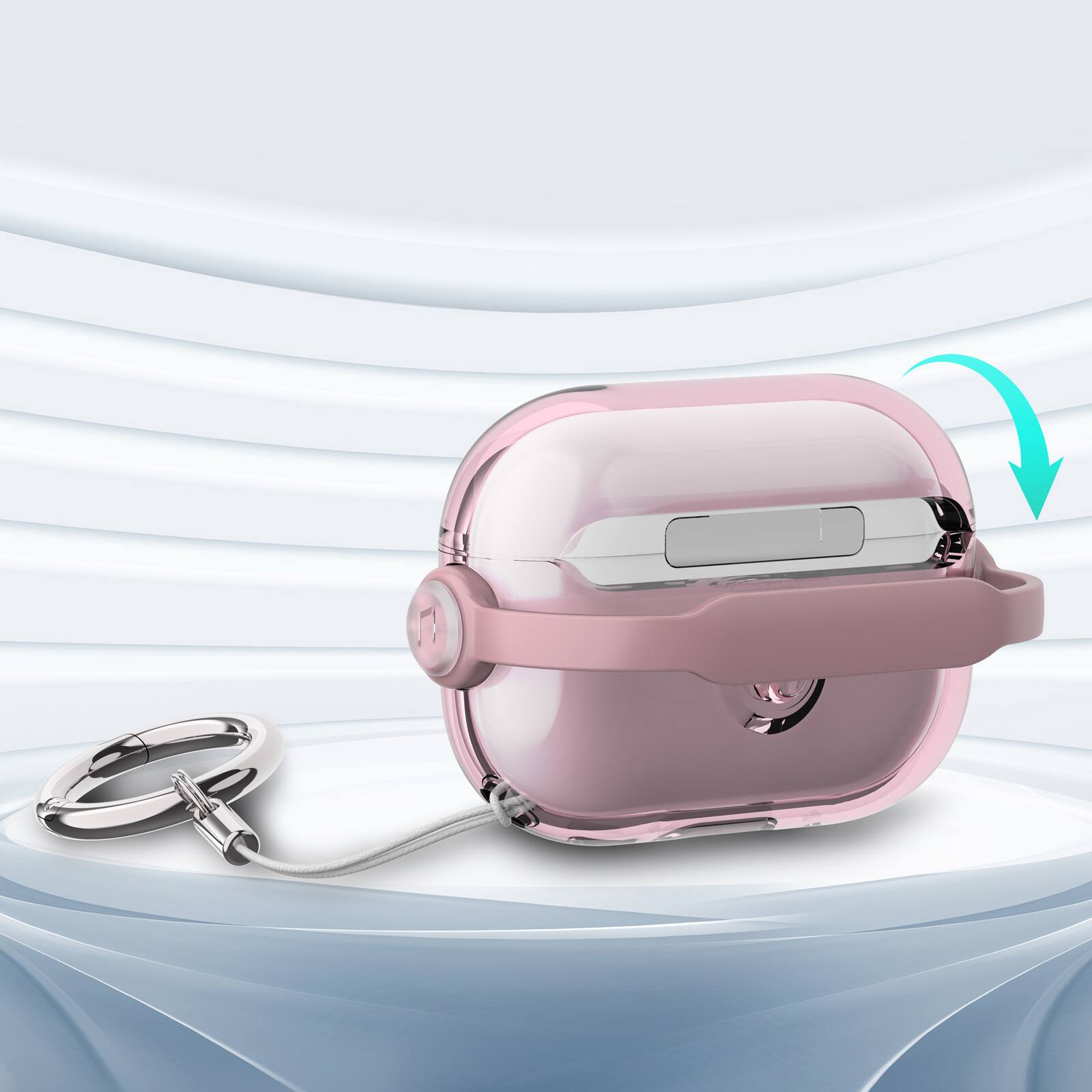 Back. Dteck - For Airpods Pro 3rd Gen (2025) Slim Fit Clear Kickstand Shockproof Drop Protection Case With Anti-Loss Ring - Pink.