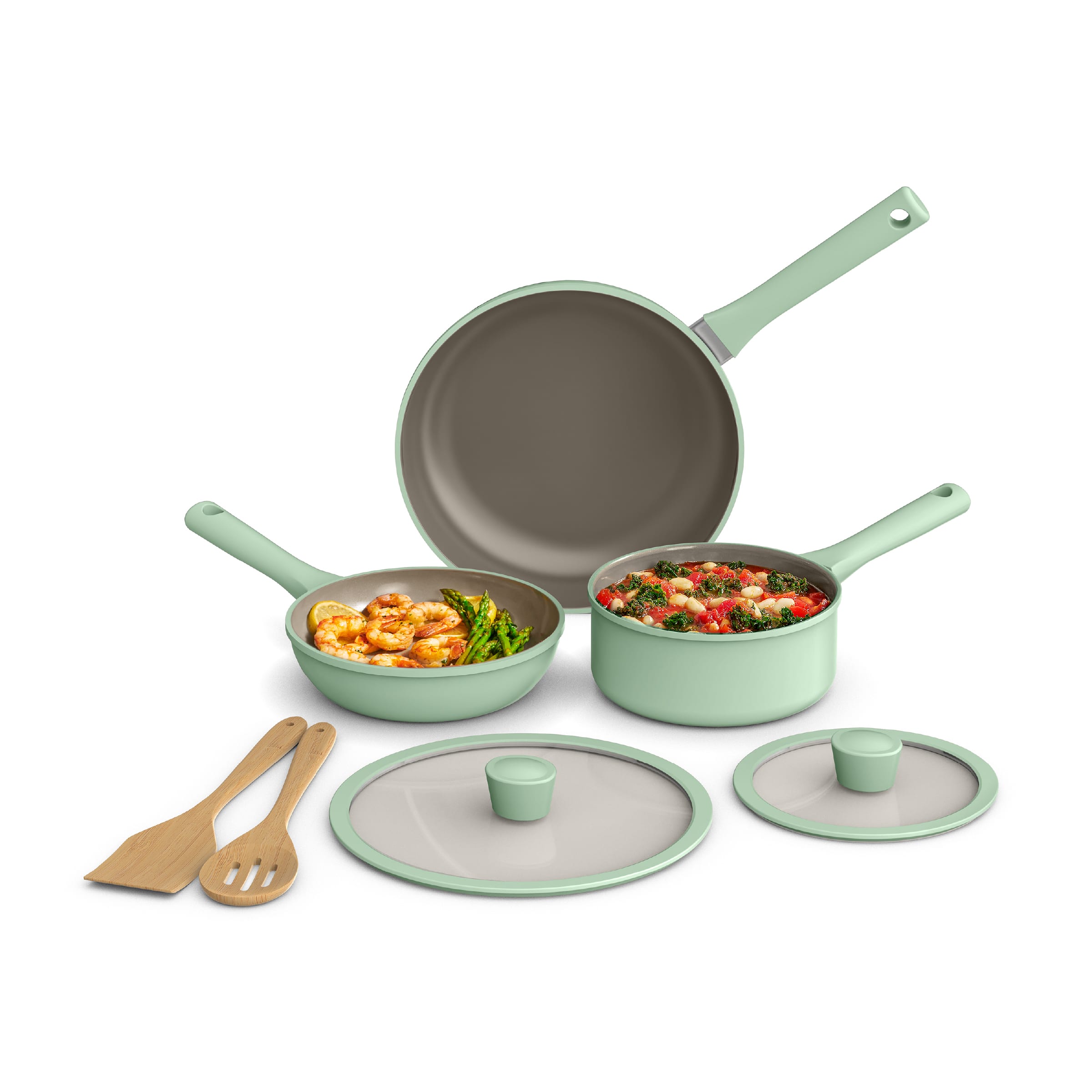 Bella - 7-Piece Ceramic Nonstick Cookware Set - Seaglass - Front_Zoom