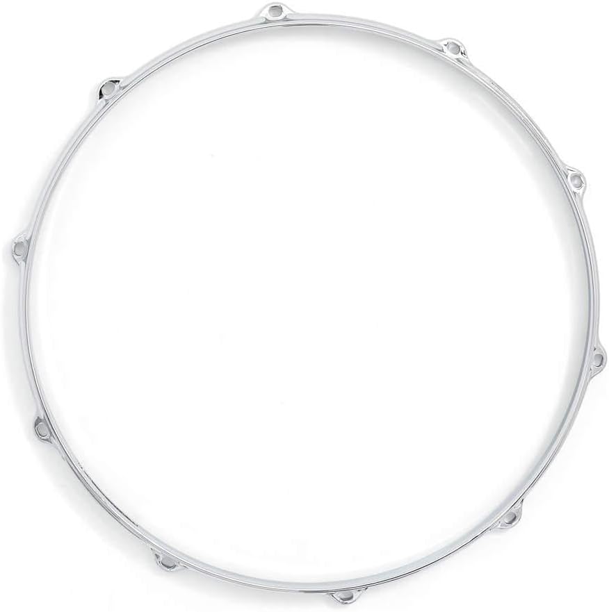 Angle. Gibraltar Hardware - 14" 10-Lug Snare Side Drum Hoop, 2.3mm Heavy-Duty Chrome Plated Steel, Triple-Flanged Design.