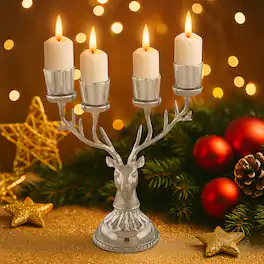 BreeBe - Christmas Candle Holder Reindeer Design with 4 Aluminum Slots - Silver