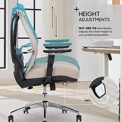 + HEIGHT ADJUSTMENTS  
SEAT-SIDE TAB seamlessly adjusts the chair height to your preferred position.