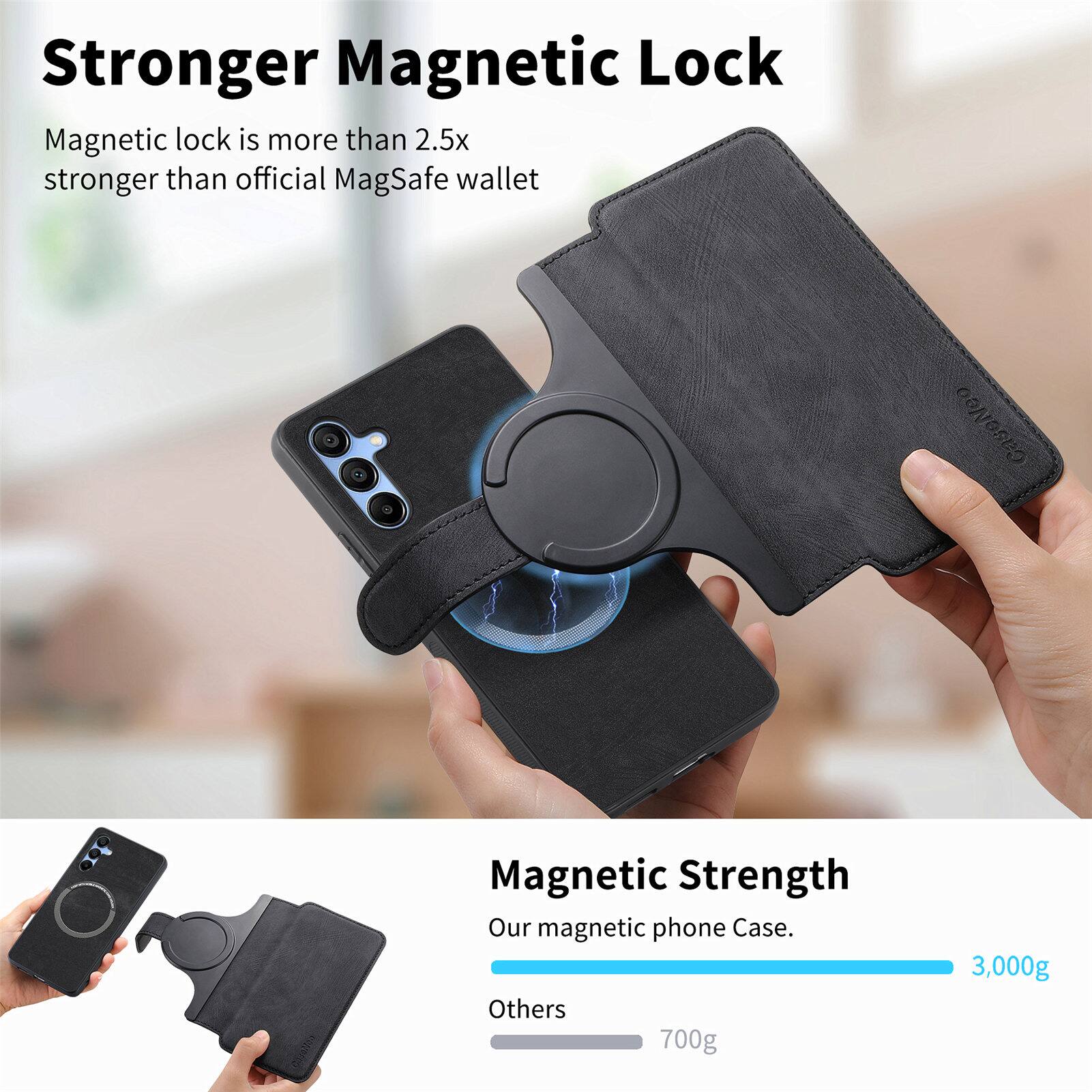 Stronger Magnetic Lock

Magnetic lock is more than 2.5x stronger than official MagSafe wallet

Magnetic Strength

Our magnetic phone Case.

3,000g

Others

700g