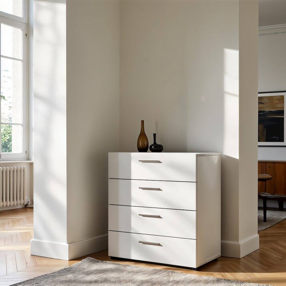 Alt View 3. FurniFact - White 4 Drawer Chest - Elegant White Chest of Drawers for Bedroom Storage - White.