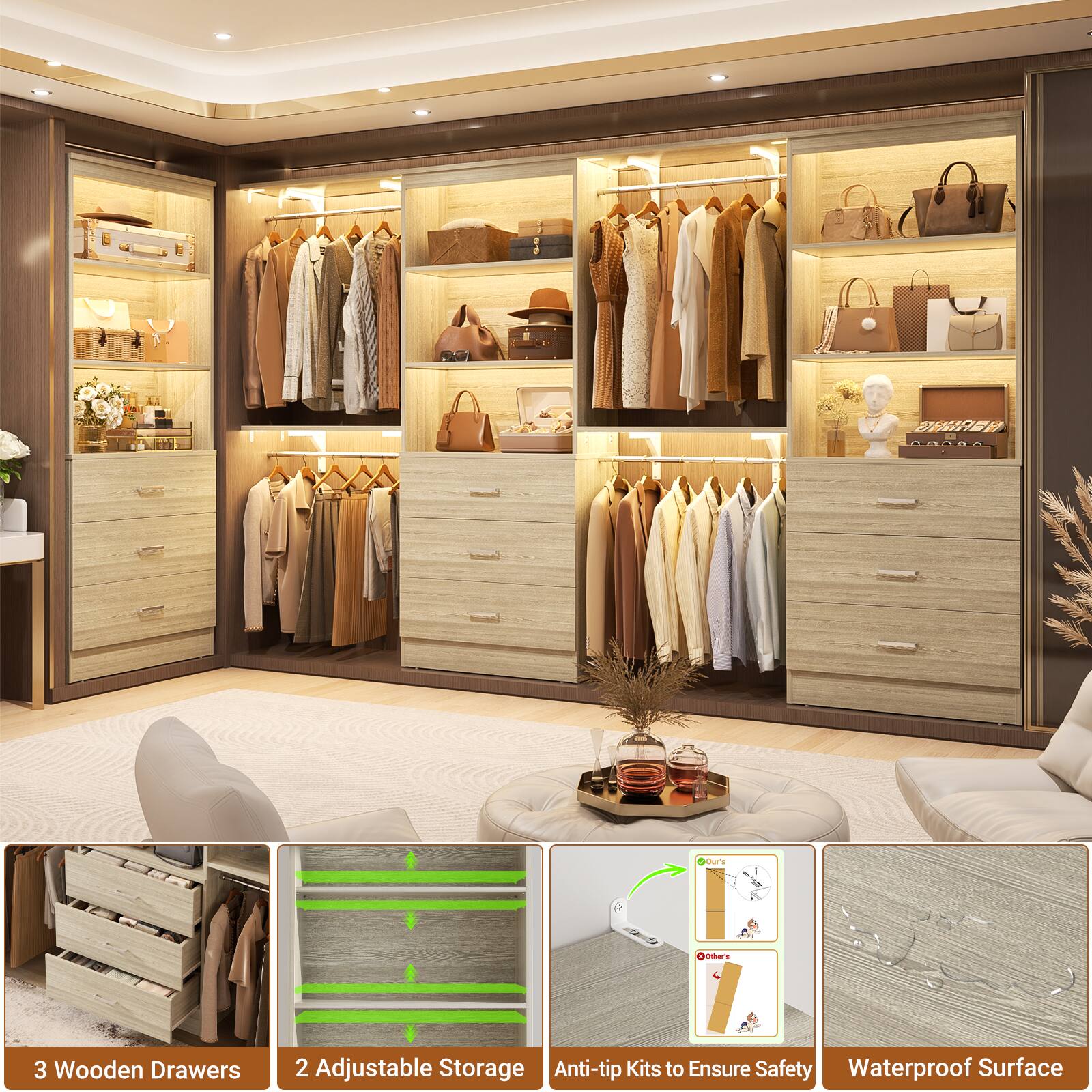 DWRC AR 3 Wooden Drawers Our's I Car 1 2 Adjustable Storage Anti-tip Kits to Ensure Safety Waterproof Surface