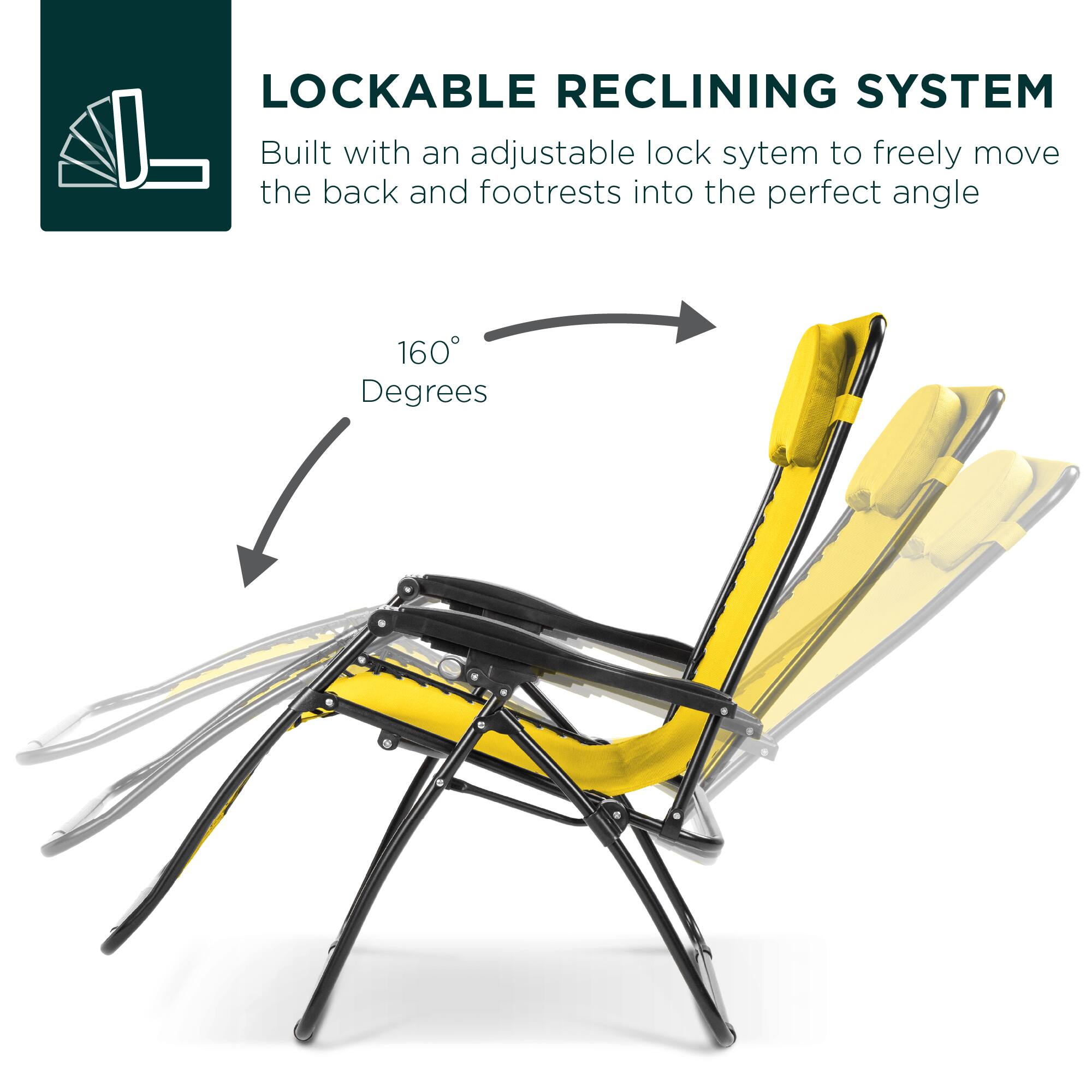 LOCKABLE RECLINING SYSTEM  
Built with an adjustable lock system to freely move the back and footrests into the perfect angle  

160 Degrees