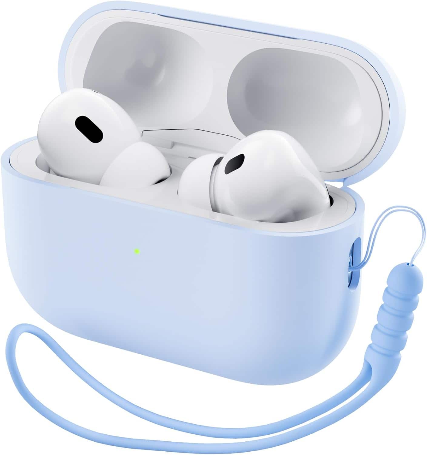 Front. Ornarto - ORNARTO for AirPods Pro 2 Case (2022), Protective Liquid Silicone Cover with Lanyard, Front LED Visible Case-Baby Blue - Baby Blue.