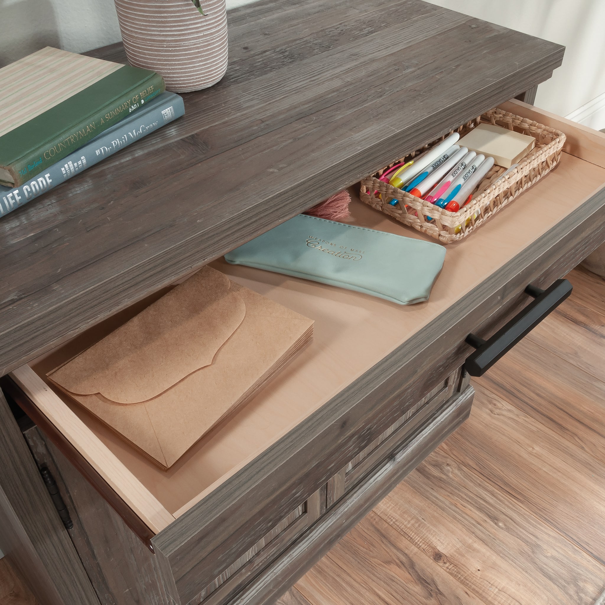 Alt View Zoom 12. Sauder - Aspen Post Storage Cabinet - Pebble Pine.