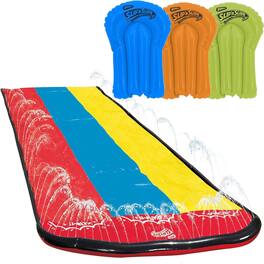 Wham-O - Slip N Slide Lawn Water Slide Triple Slip and Slide with 3 Bodyboards Backyard Waterslides
